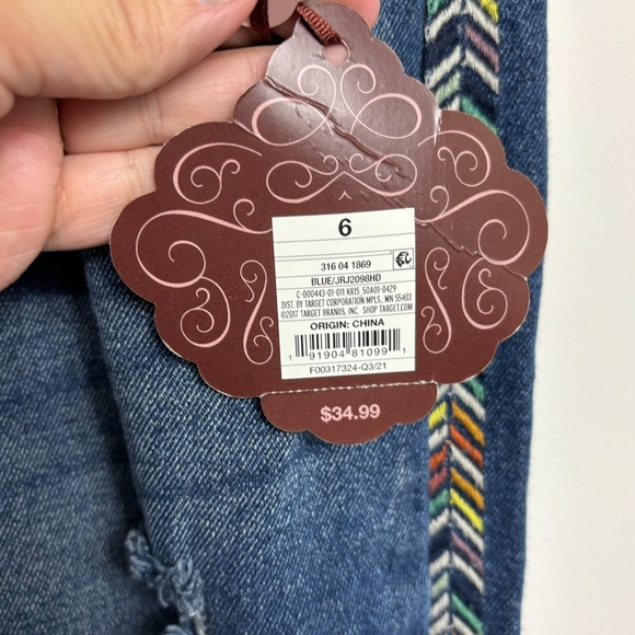 Knox Rose Aztec Straight Leg Embroidered Distressed Denim Jeans Size 6 New - Picture 5 of 7
